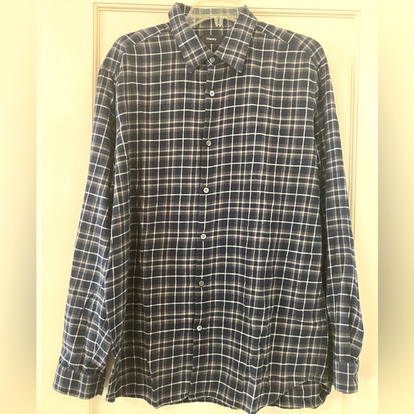 Theory Eclipse Plaid Flannel Button Down Shirt XL - Picture 3 of 9